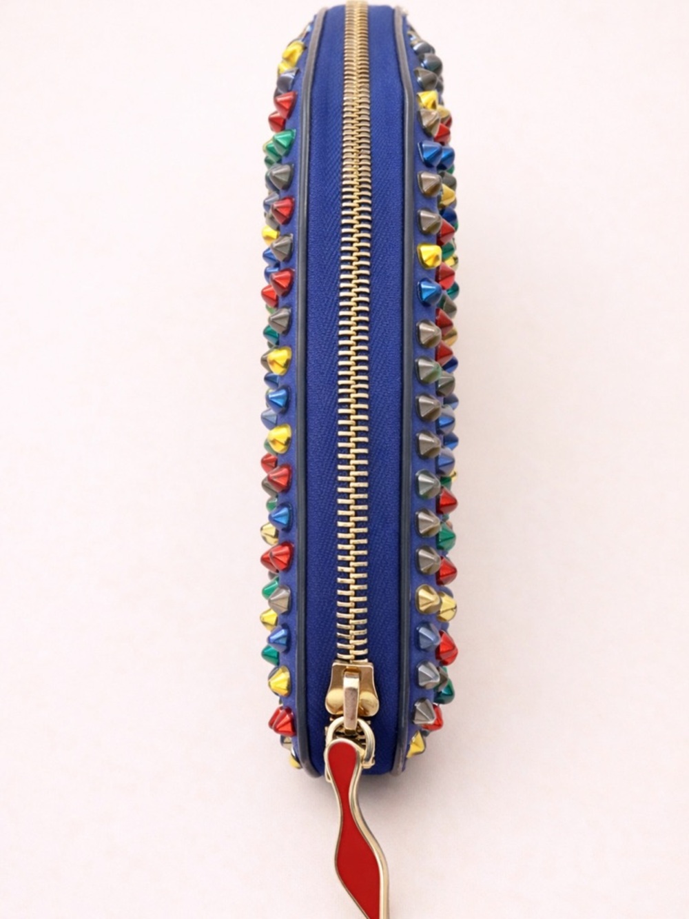 Christian Louboutin Panettone Blue Multi Spike Zip Wallet 7.5” - Picture 3 of 9